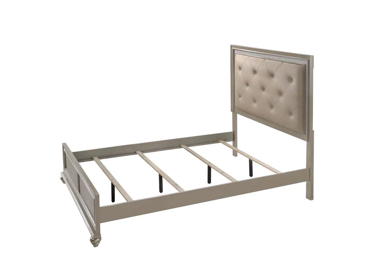 Modern Champagne Faux Diamond Button Tufted HB Finish 1pc Twin Size Bed Wooden Bedroom Furniture