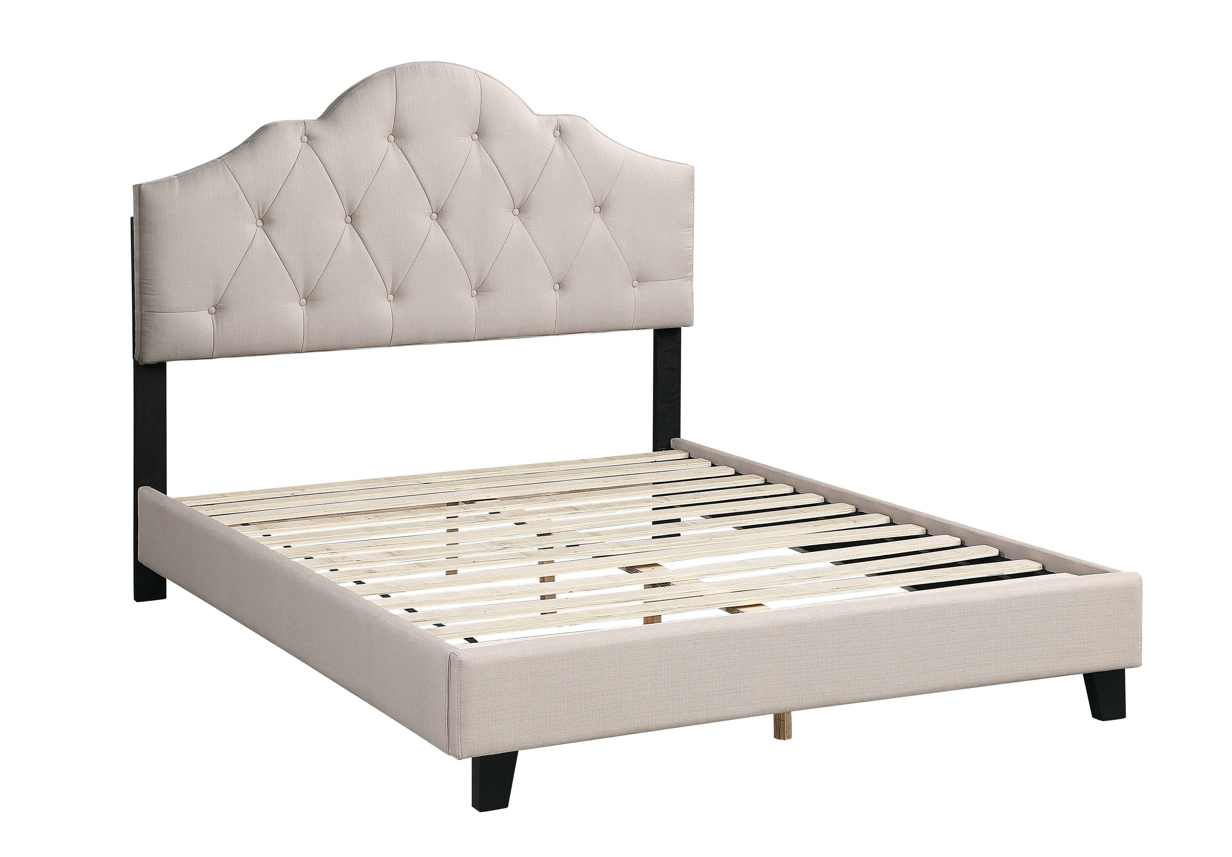 1pc Bed Eastern King Size Bedroom Furniture Beige Polyfiber Tufted Adjustable HB Solid wood