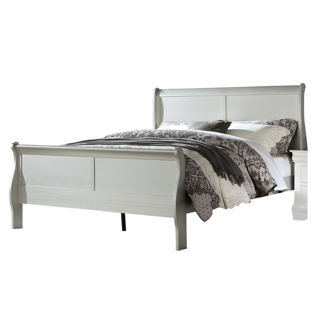 Sleigh Design Twin Size Bed with Rectangular Thin Legs, Silver- Saltoro Sherpi