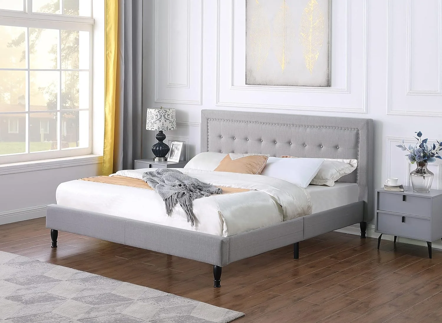 Athena II Premiere Classics Upholstered Linen Cloth Platform Bed II Button Tufted II 43.5