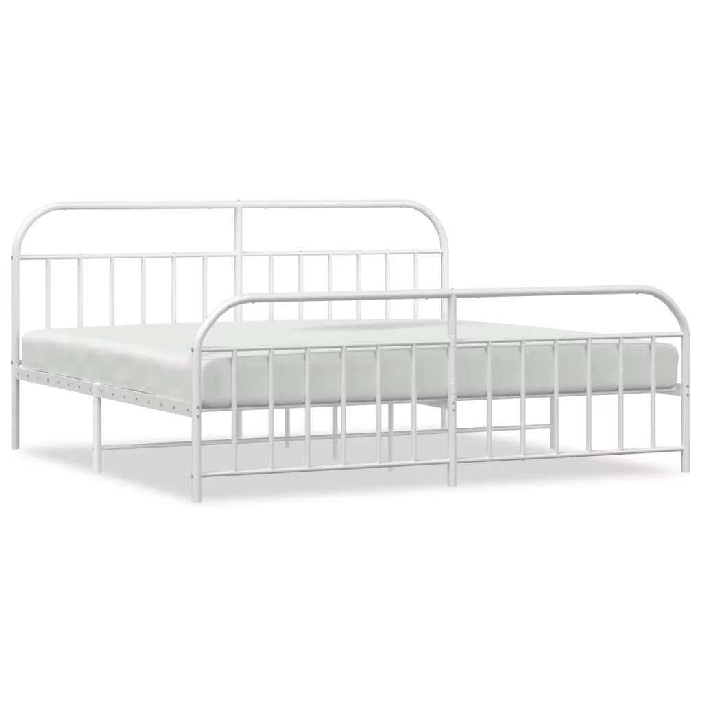 Walmeck Metal Bed Frame with Headboard and Footboard White 76