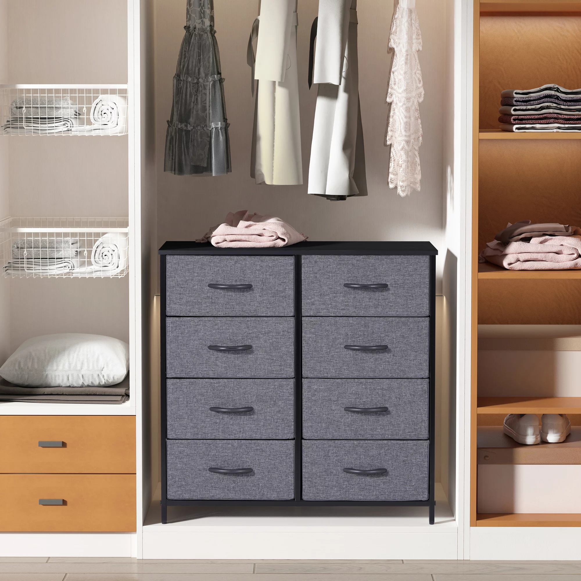 LYNCOHOME Dresser with 8 Drawer, Dresser for Bedroom, Chest of Drawers for Closet, Gray