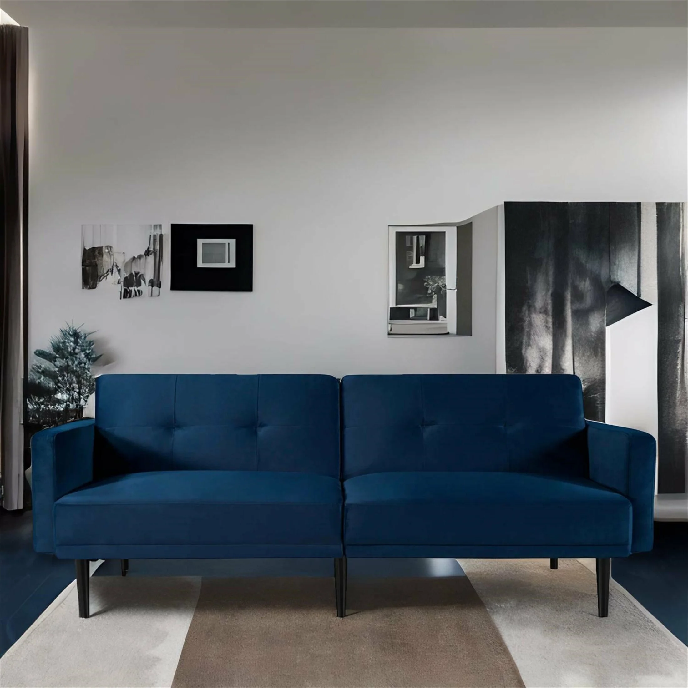 DEVERA Modern Convertible Double Folding Living Room Sofa Bed Blue