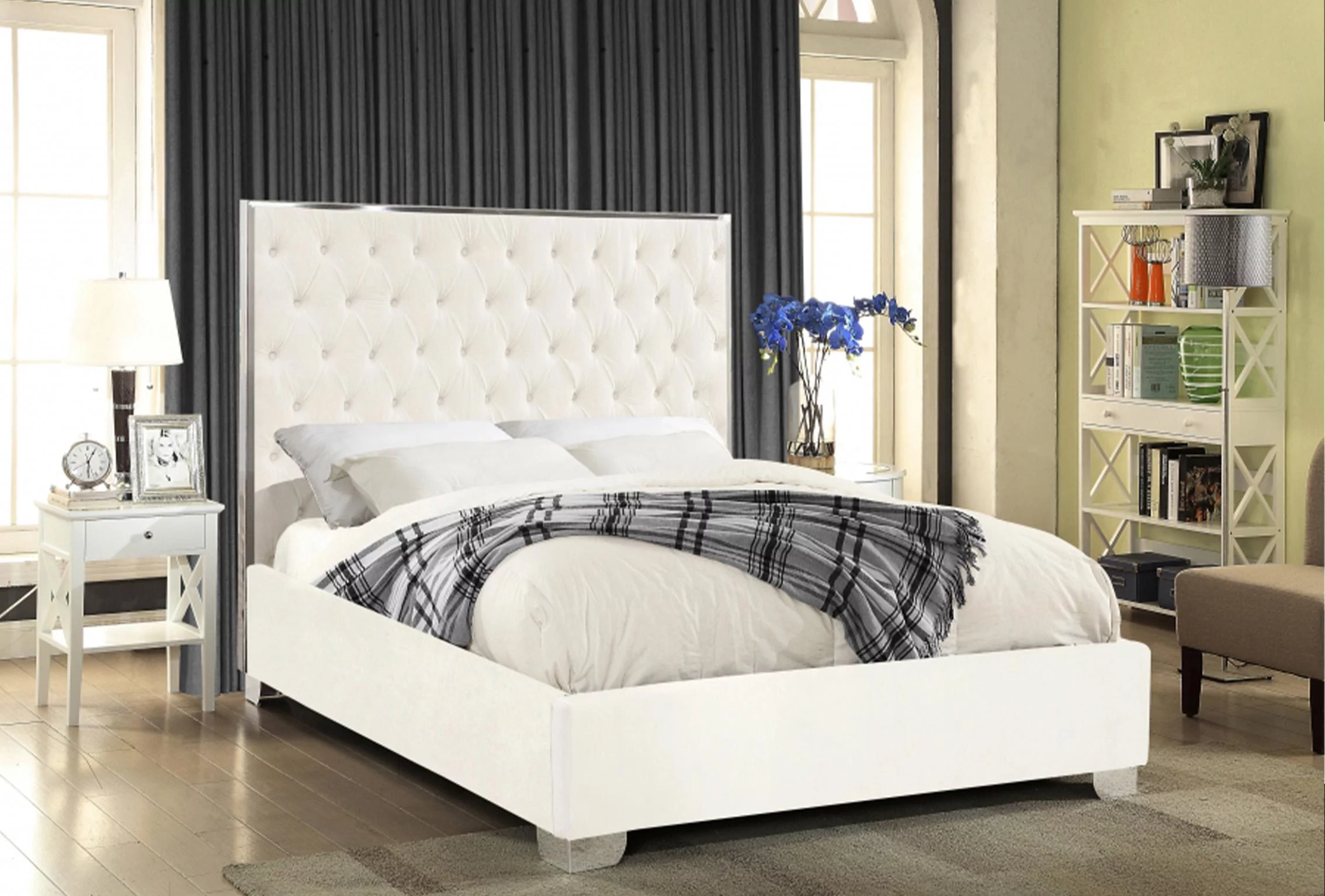 Meridian Furniture Lexi White Velvet King Bed