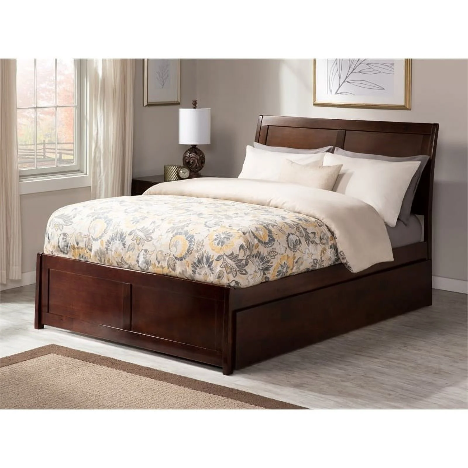 Leo & Lacey Farmhouse Solid Wood Urban Full Trundle Platform Bed in Walnut
