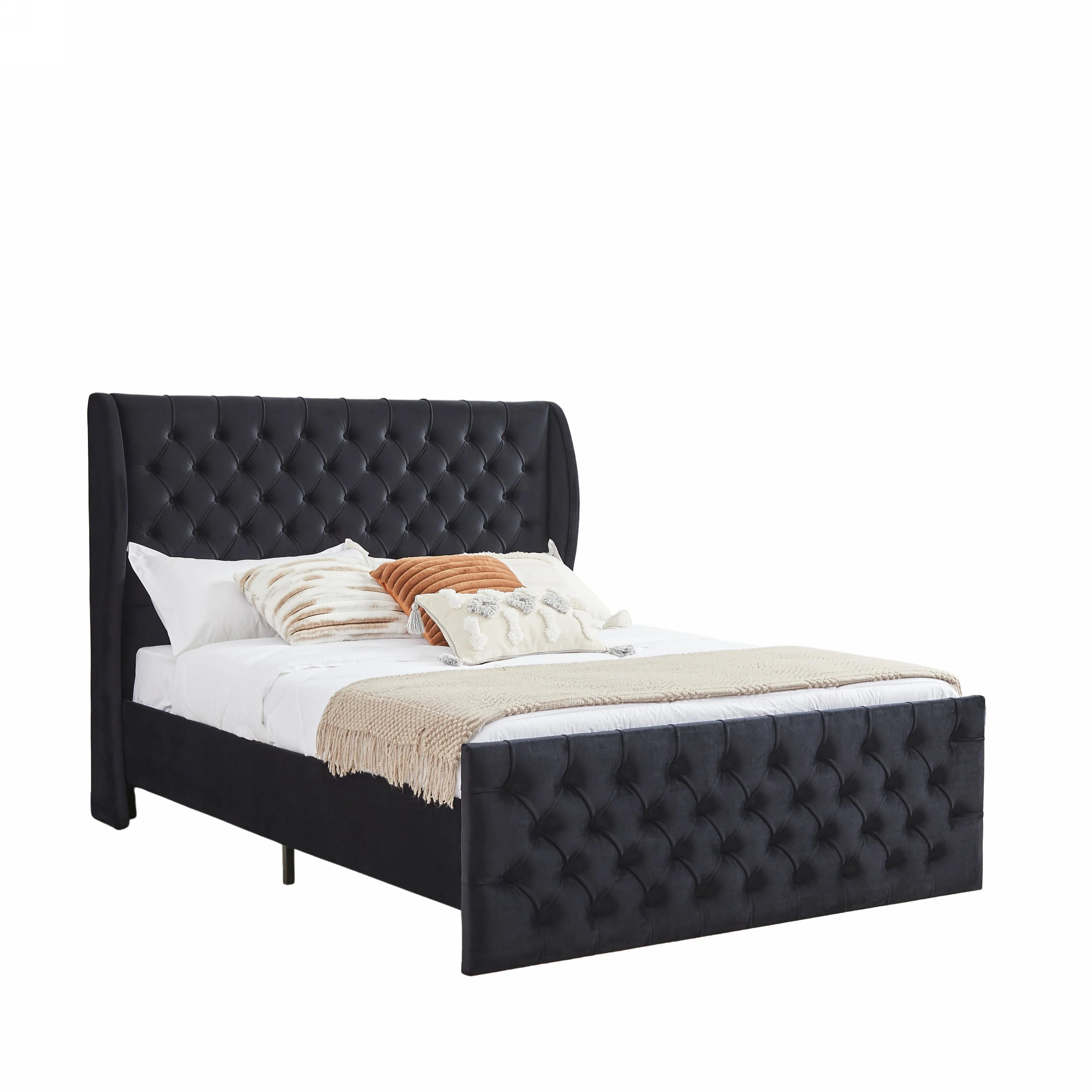 Tufy King Size Velvet Platform Bed Frame - Black
