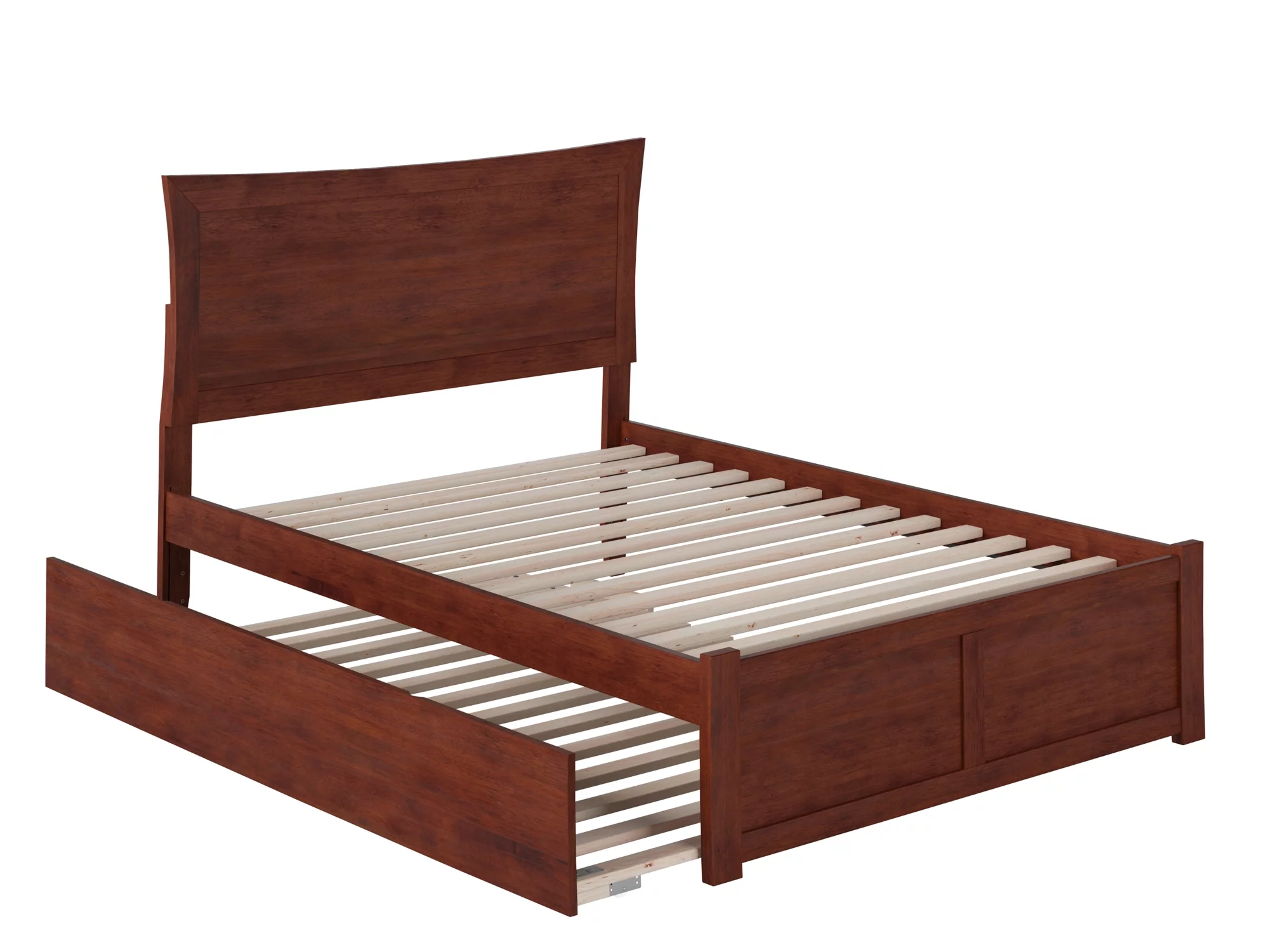 Metro Full Platform Bed with Flat Panel Foot Board and Full Size Urban Trundle Bed in Walnut