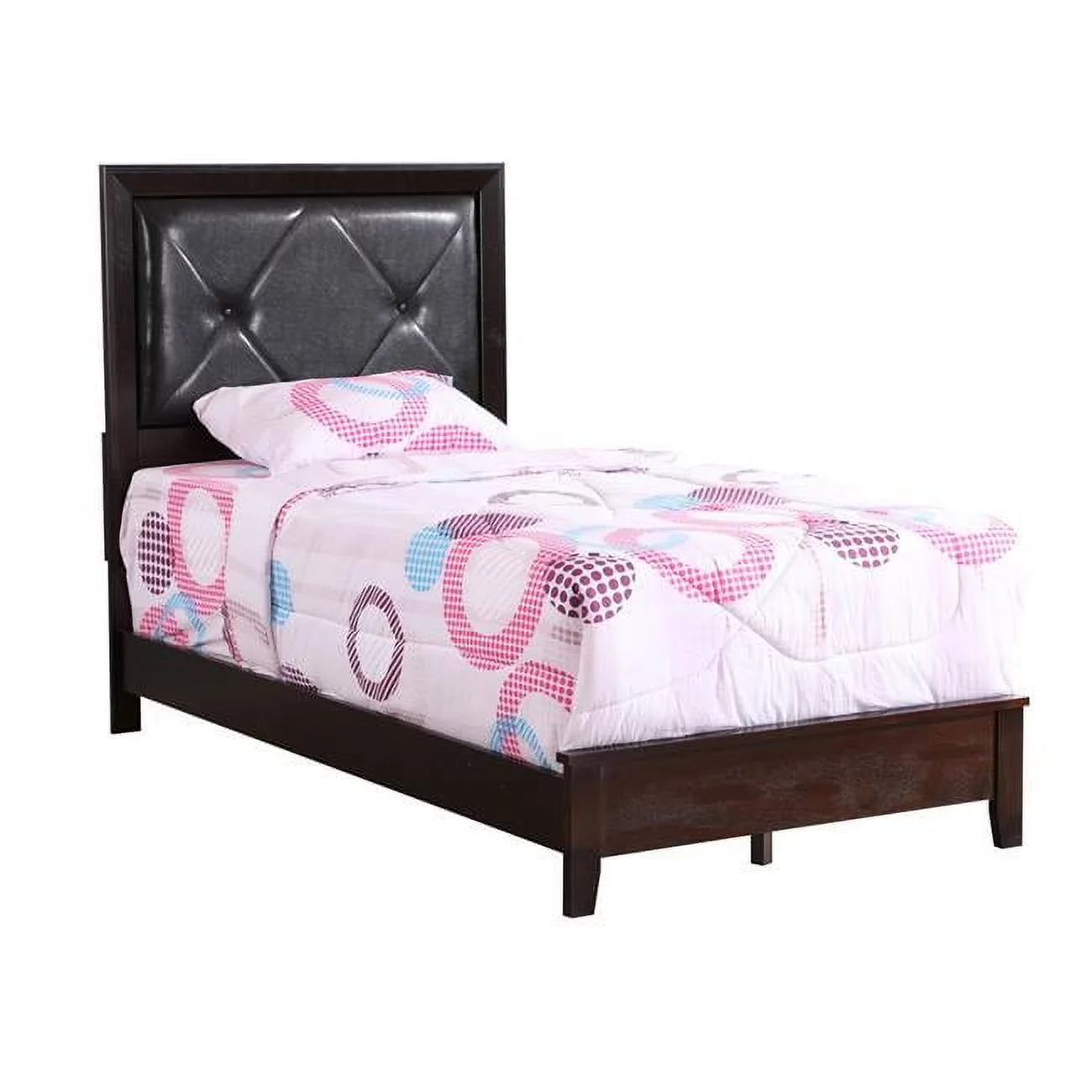 Passion Furniture Primo Tufted Faux Leather Upholstered Panel Bed, Espresso - Twin Size