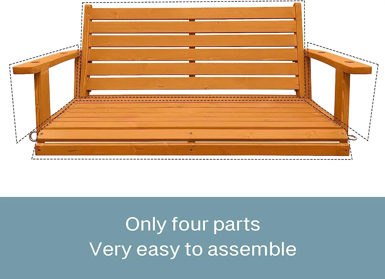 Wooden Porch Swing 2-Seater, Ergonomic Seat, 42.5 Inch Bench Swing for Outdoor Patio Garden Yard, Golden Honey