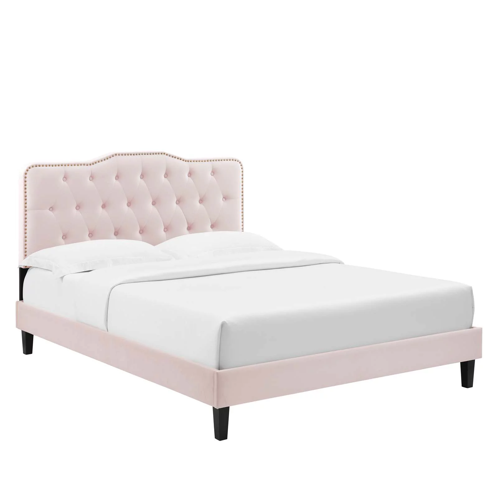 Modway Amber Performance Velvet Queen Platform Bed in Pink