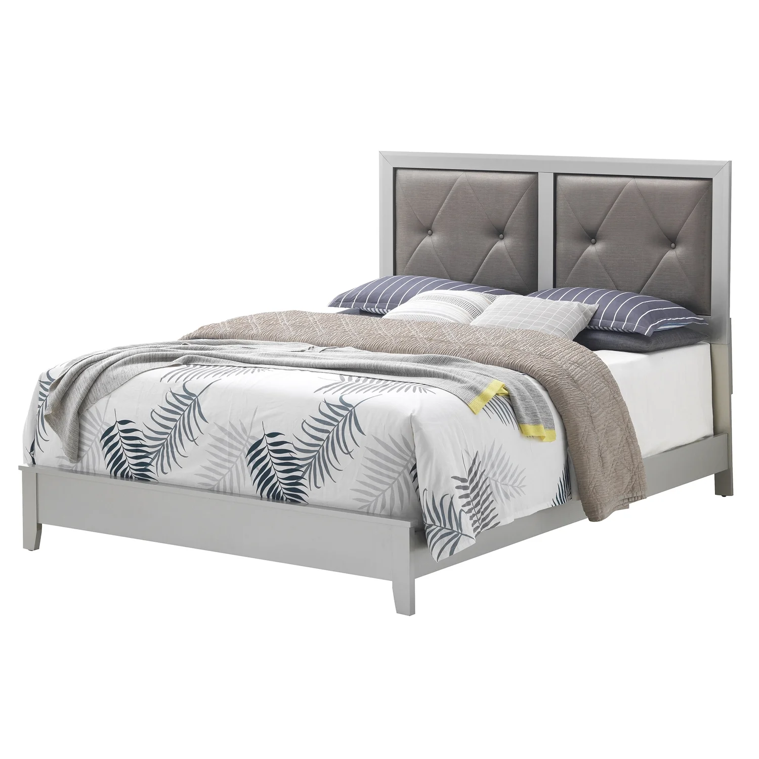 Primo Silver Champagne Tufted Faux Leather Upholstered Full Panel Bed
