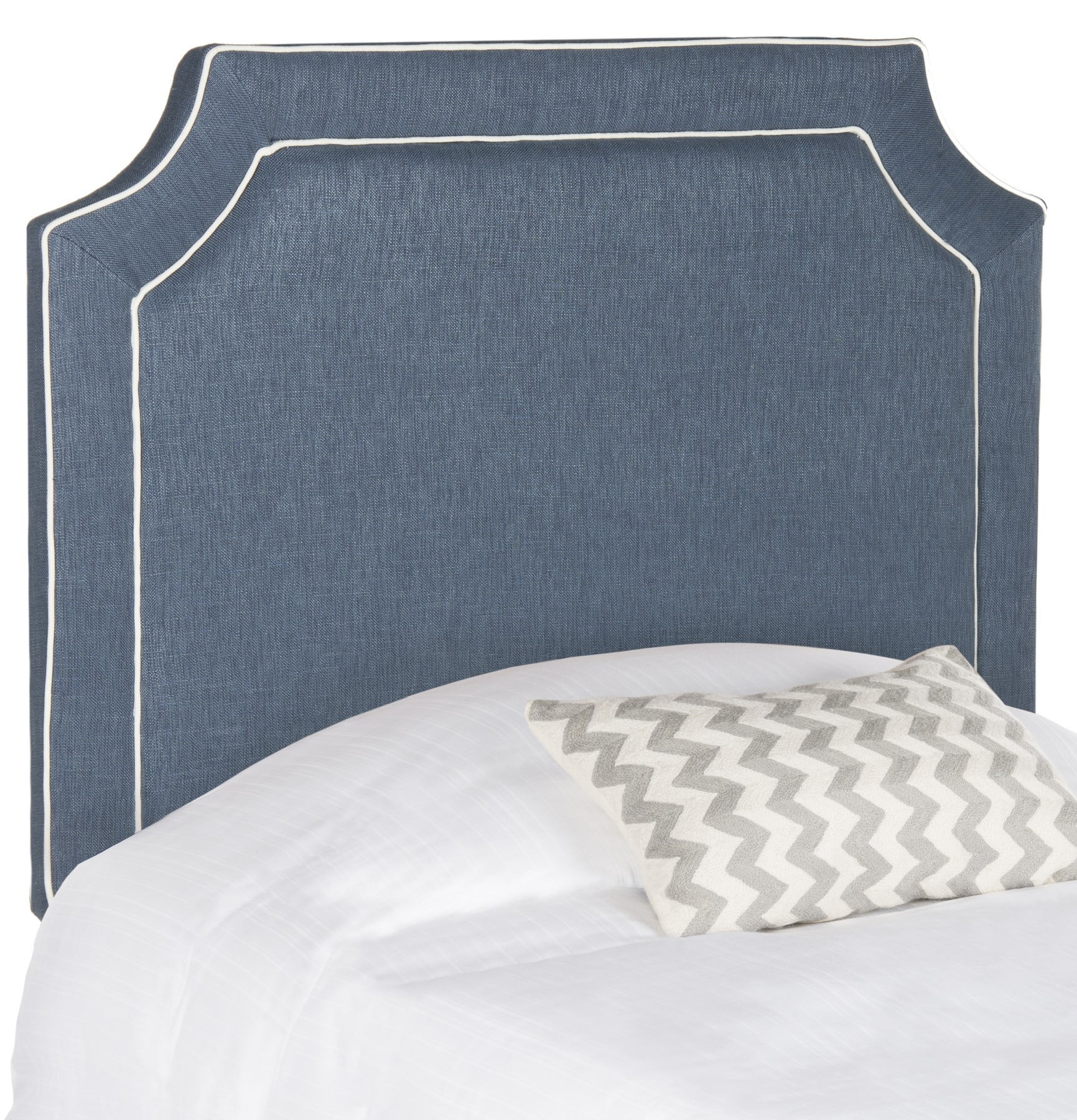 SAFAVIEH Dane Welt Piping Classic Upholstered Headboard, Twin, Denim Blue/White Piping