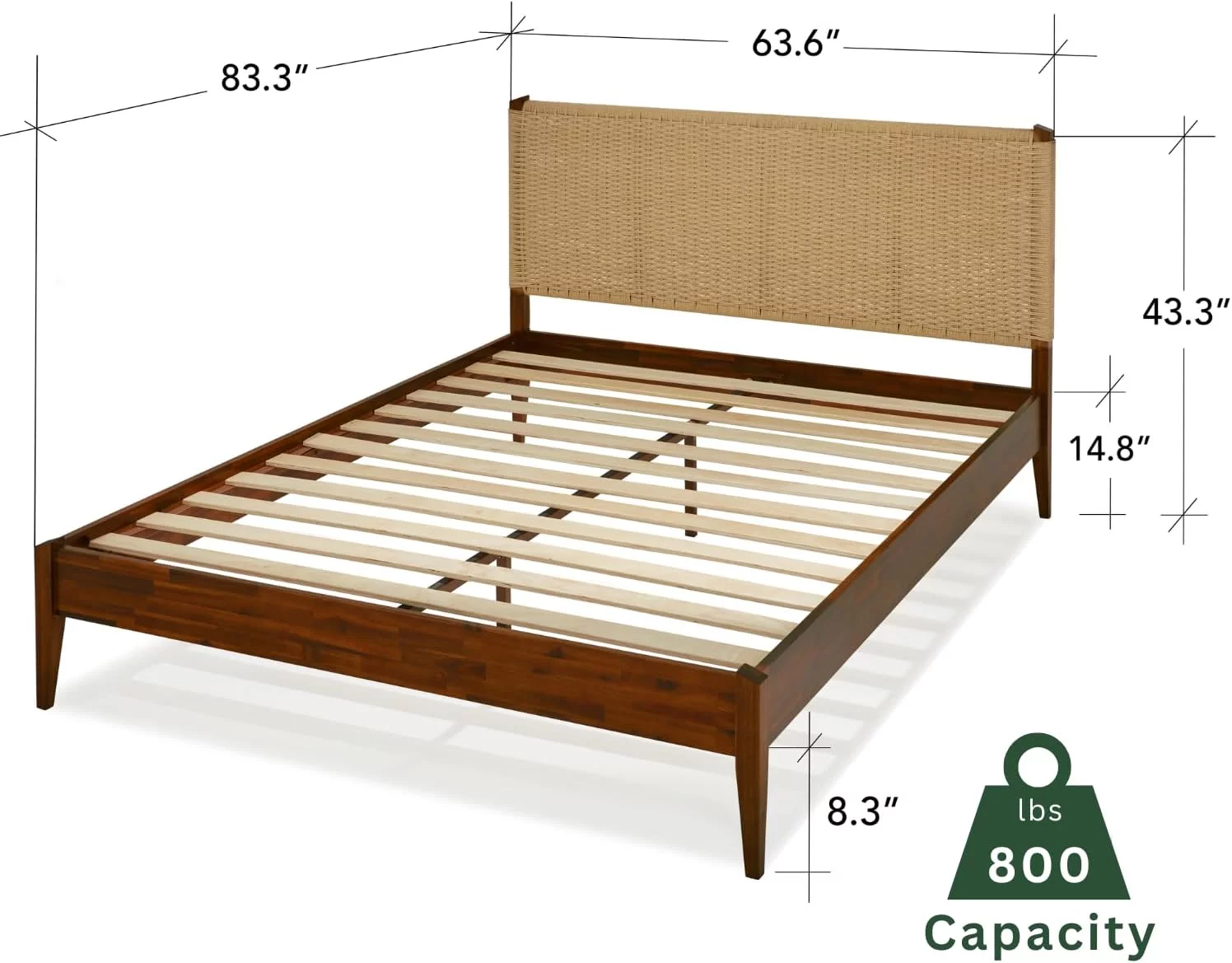 Bme Selina Wood Platform Bed Frame - Handcrafted Paper Cord Unique Headboard - No Box Spring Needed - 12 Strong Wood Slats Support - Easy Assembly - Queen, Dark Chocolate