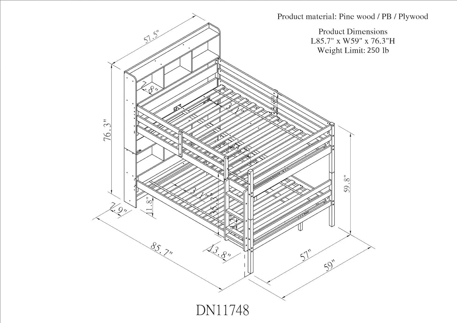 Full Over Full Buk Beds With Storage, Solid Wood Buk Bed With Bookcase Headboard, Safety Rail Ad Ladder, Ca Be Coverted Ito 2 Beds, o Box Sprig eeded (Gray)