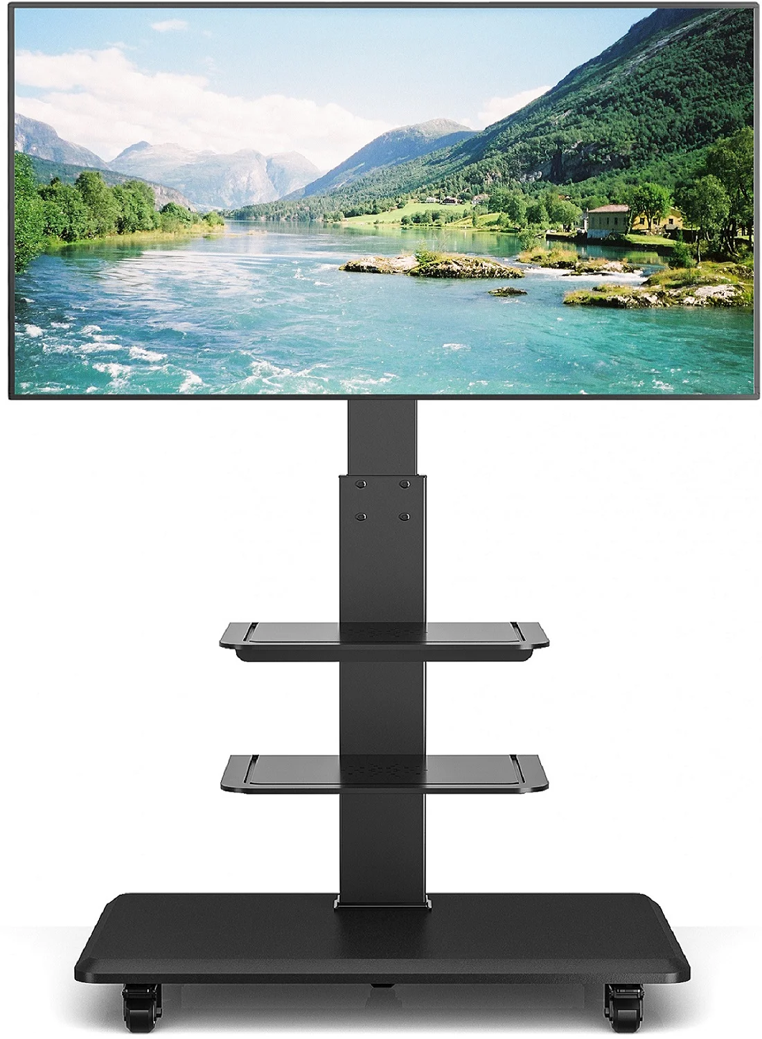 Rolling TV Stand for Flat TVs up to 85 inch, 3 Shelves, Black