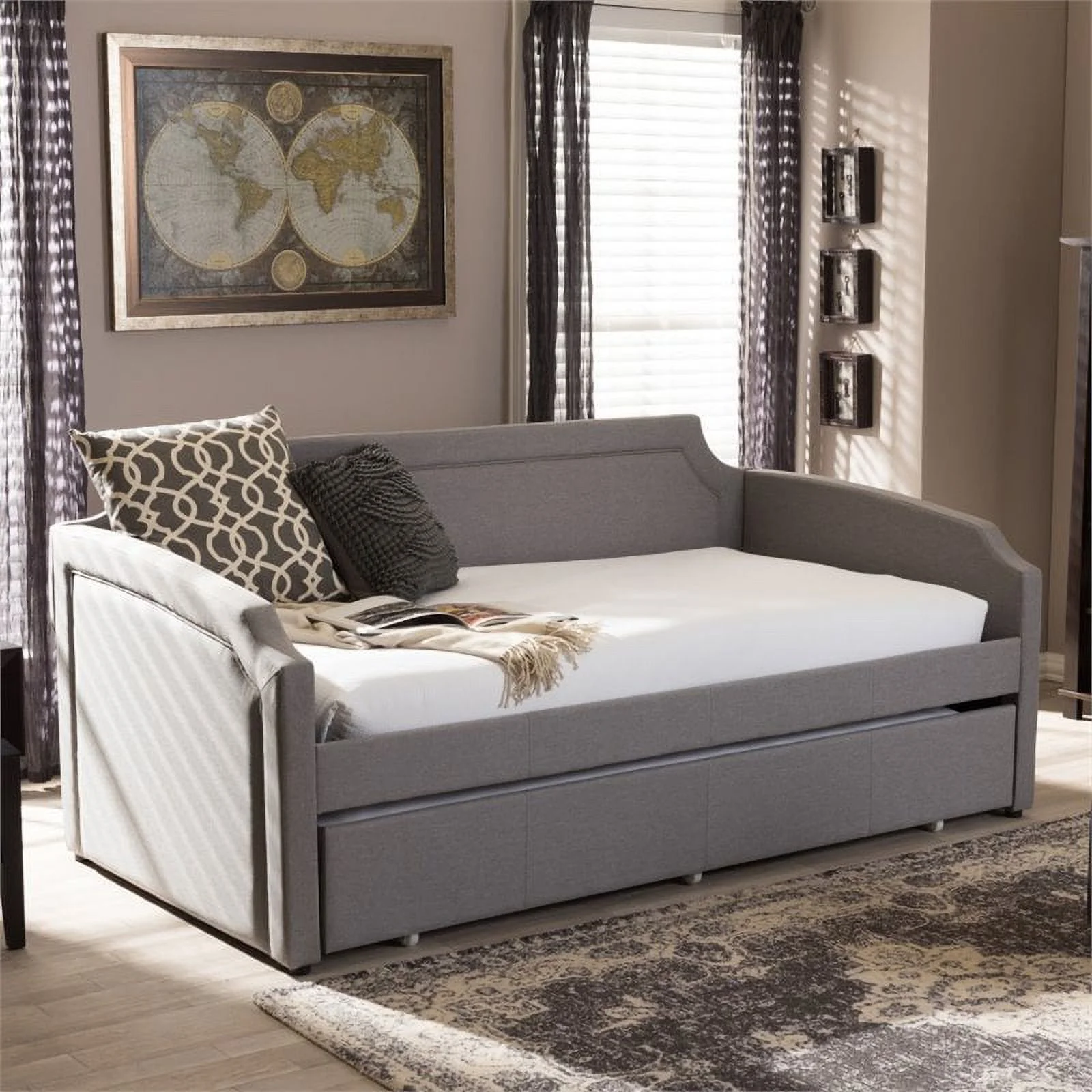 Bowery Hill Contemporary Upholstered Twin Daybed in Gray