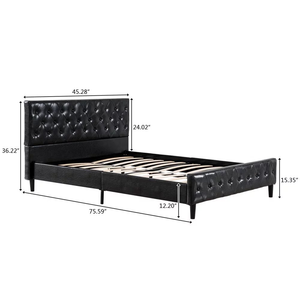 Ktaxon Upholstered Faux Leather Platform Bed with Wooden Slat Support and Headboard and Footboard