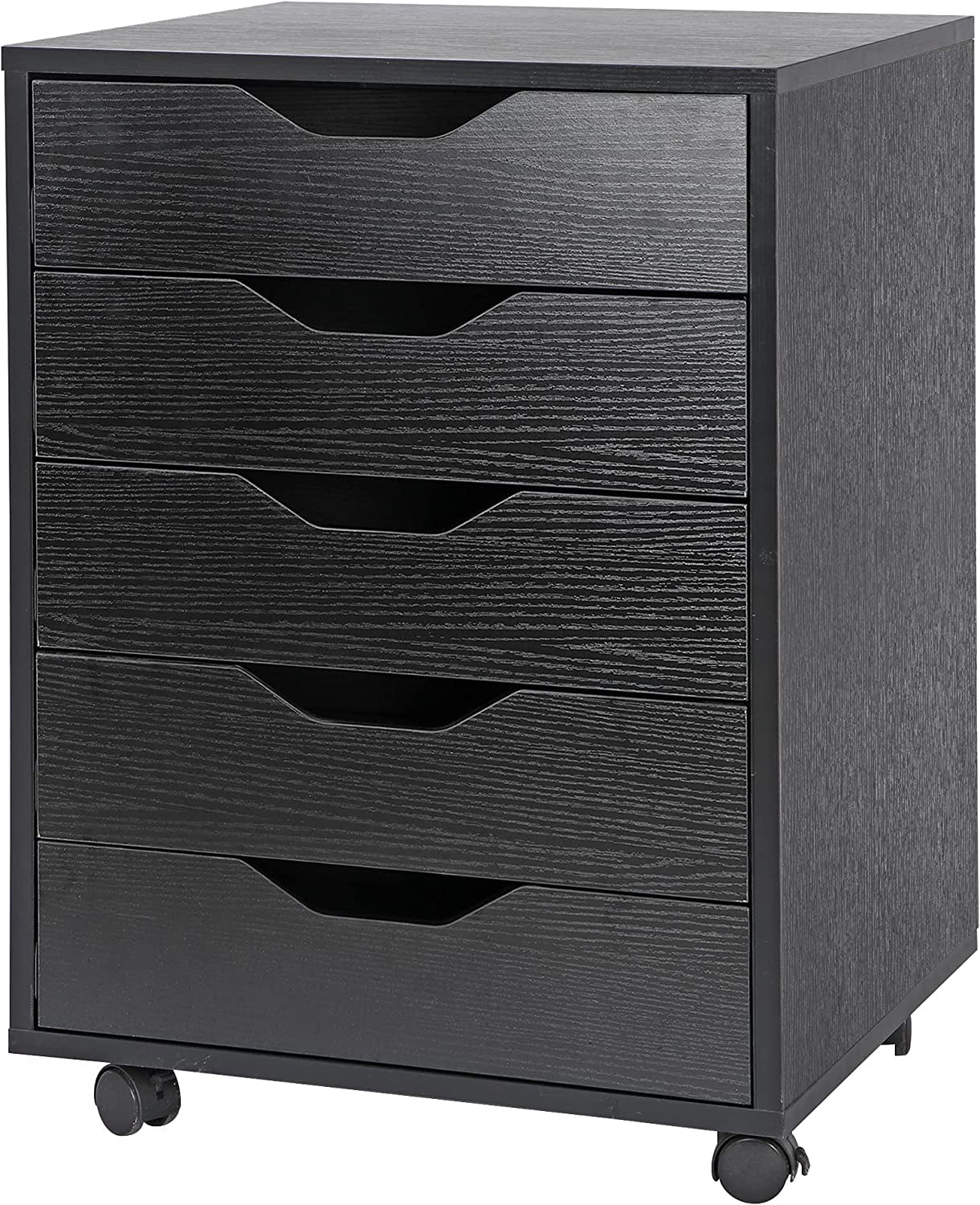 5 Drawers Cabinet Home Office Storage Organization Cabinet with Wheel,Mobile Dresser for Living Room,Black