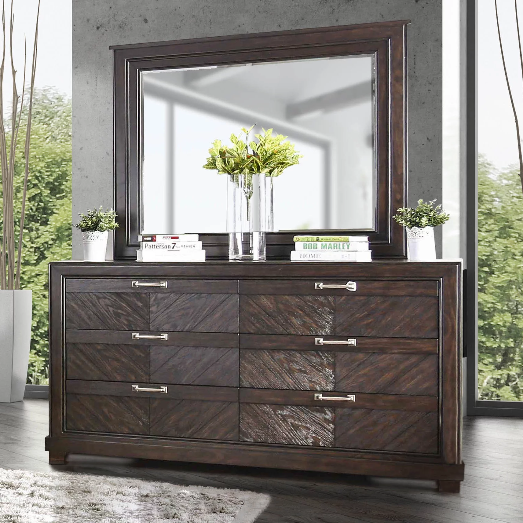 Furniture of America Huston 2-Piece Dresser and Mirror Set, Espresso