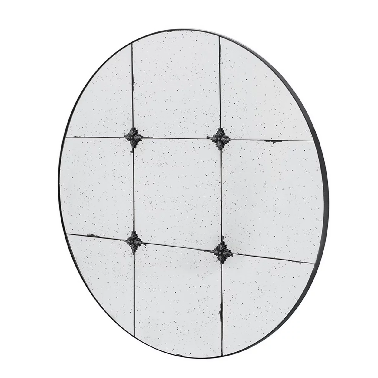 Elk 36 Inch Accent Wall Mirror, Antique Black Round Metal Frame, Baroque- Saltoro Sherpi