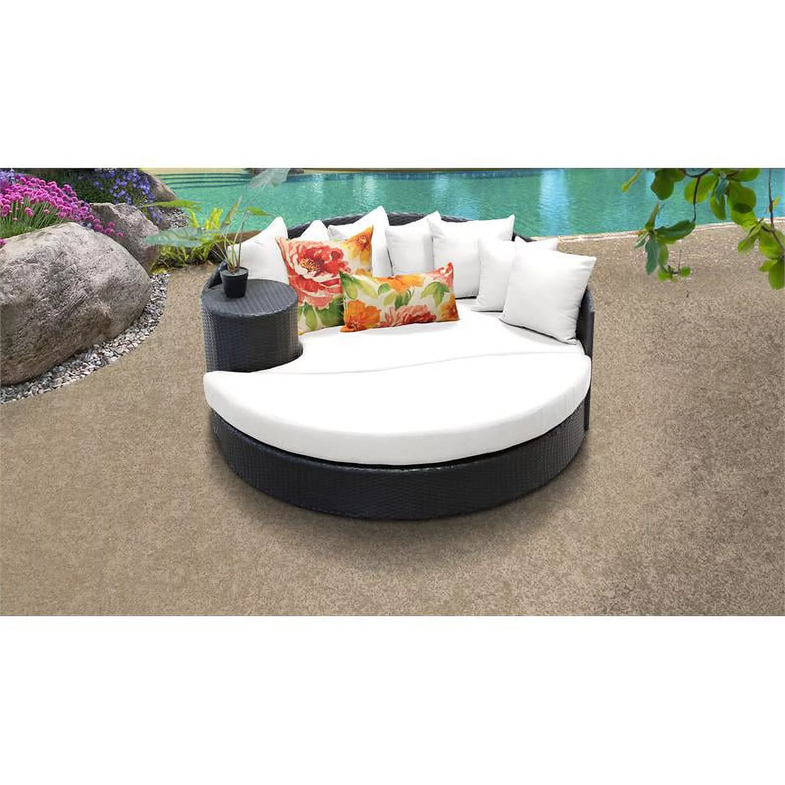 Bowery Hill Modern Outdoor Wicker Patio Sun Bed in Sail White