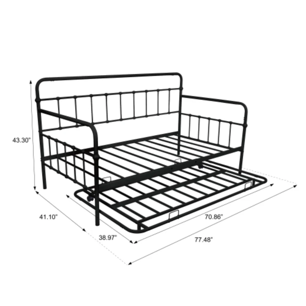 Metal Frame Daybed with trundle Black + Metal
