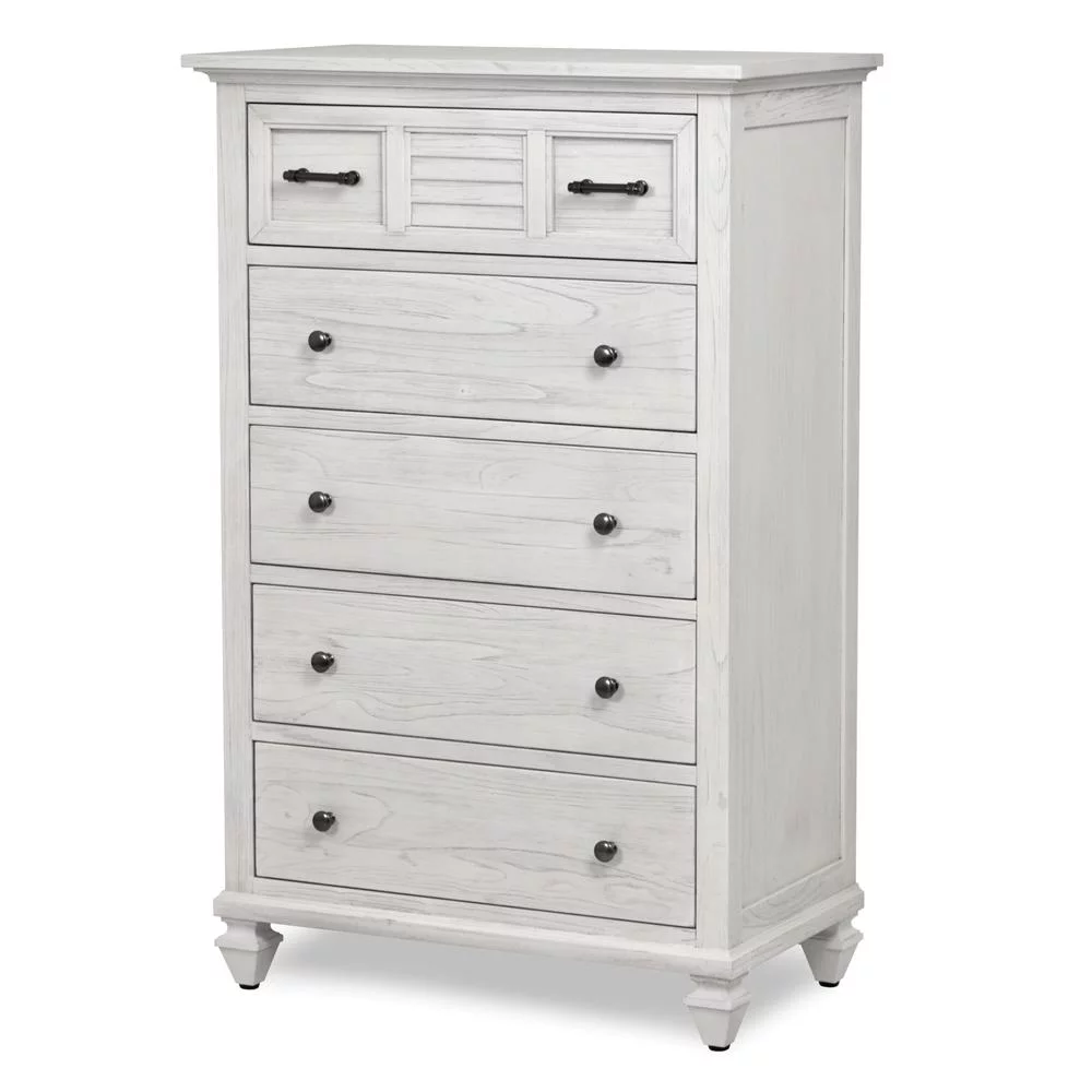 Sea Wind Florida Surfside Wood Chest with 5 Drawers in White