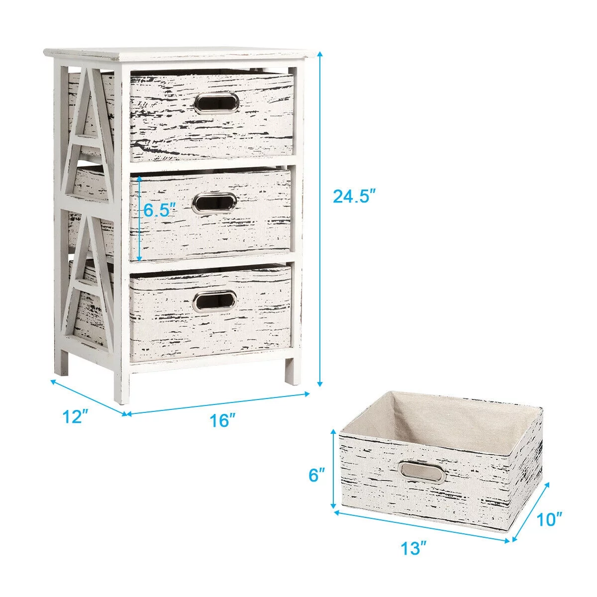 Gymax Set of 2 Chest w/3 Fabric Drawers Vintage Wood Frame End Side Table Nightstand
