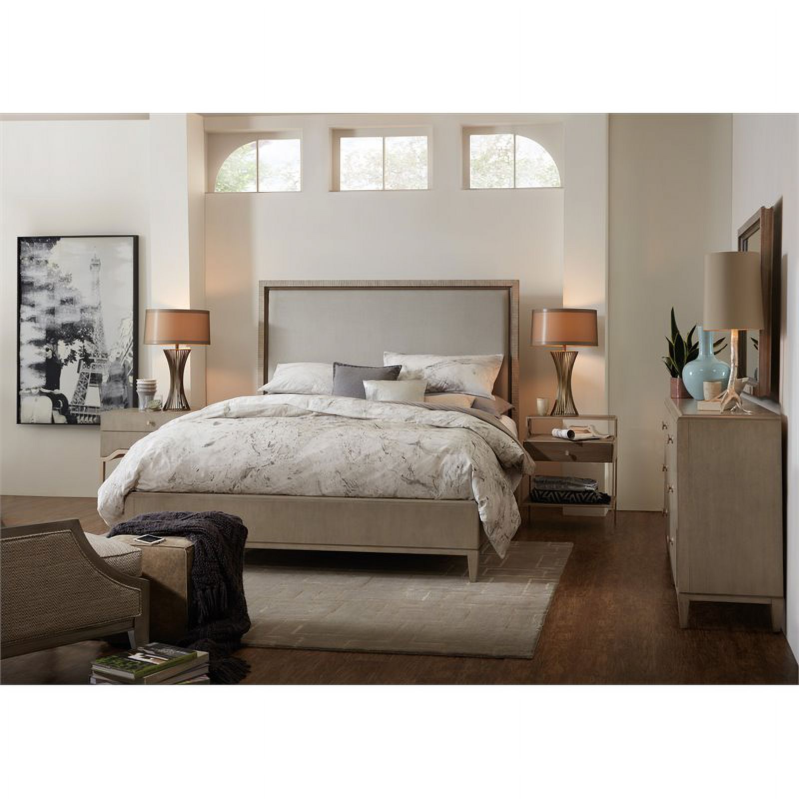 Bowery Hill Modern Upholstered King Upholstered Bed in Light Brown