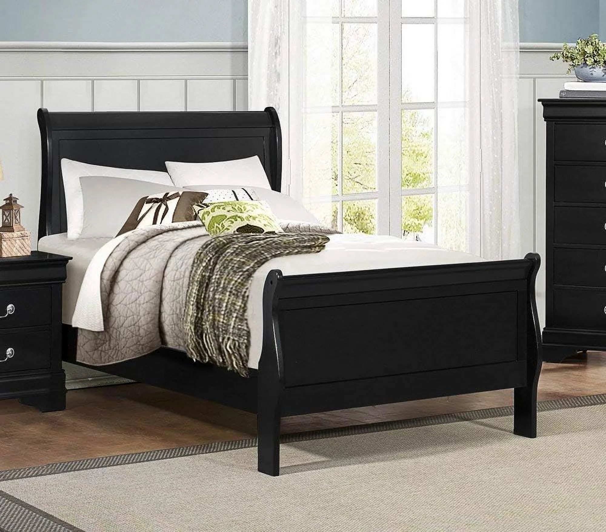 Lexicon Mayville Traditional Wood Sleigh Bed In Black