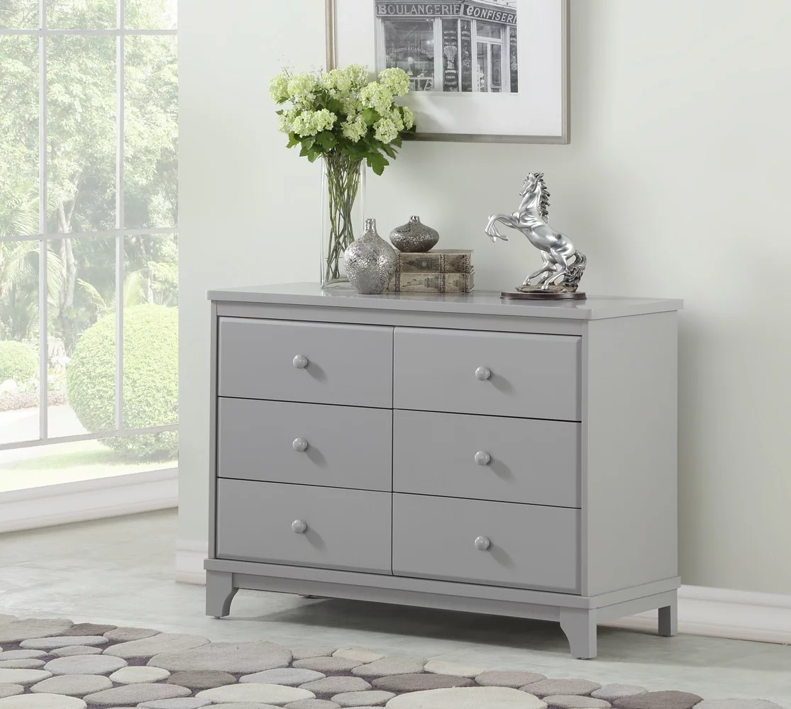 Angel Line Heather 6 Drawer Double Dresser, Gray