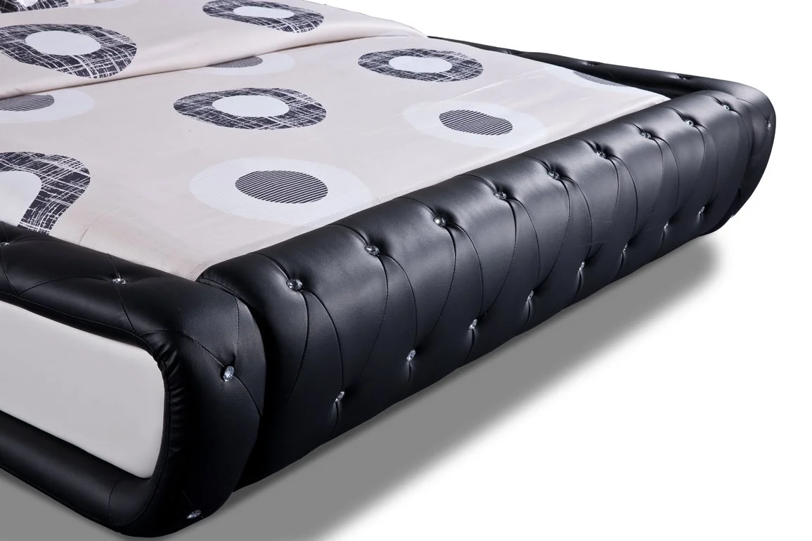 U.S. Pride Furniture Dorian Contemporary Button Tufted Faux Leather Platform Bed, Black/White, Multiple Sizes, B8045