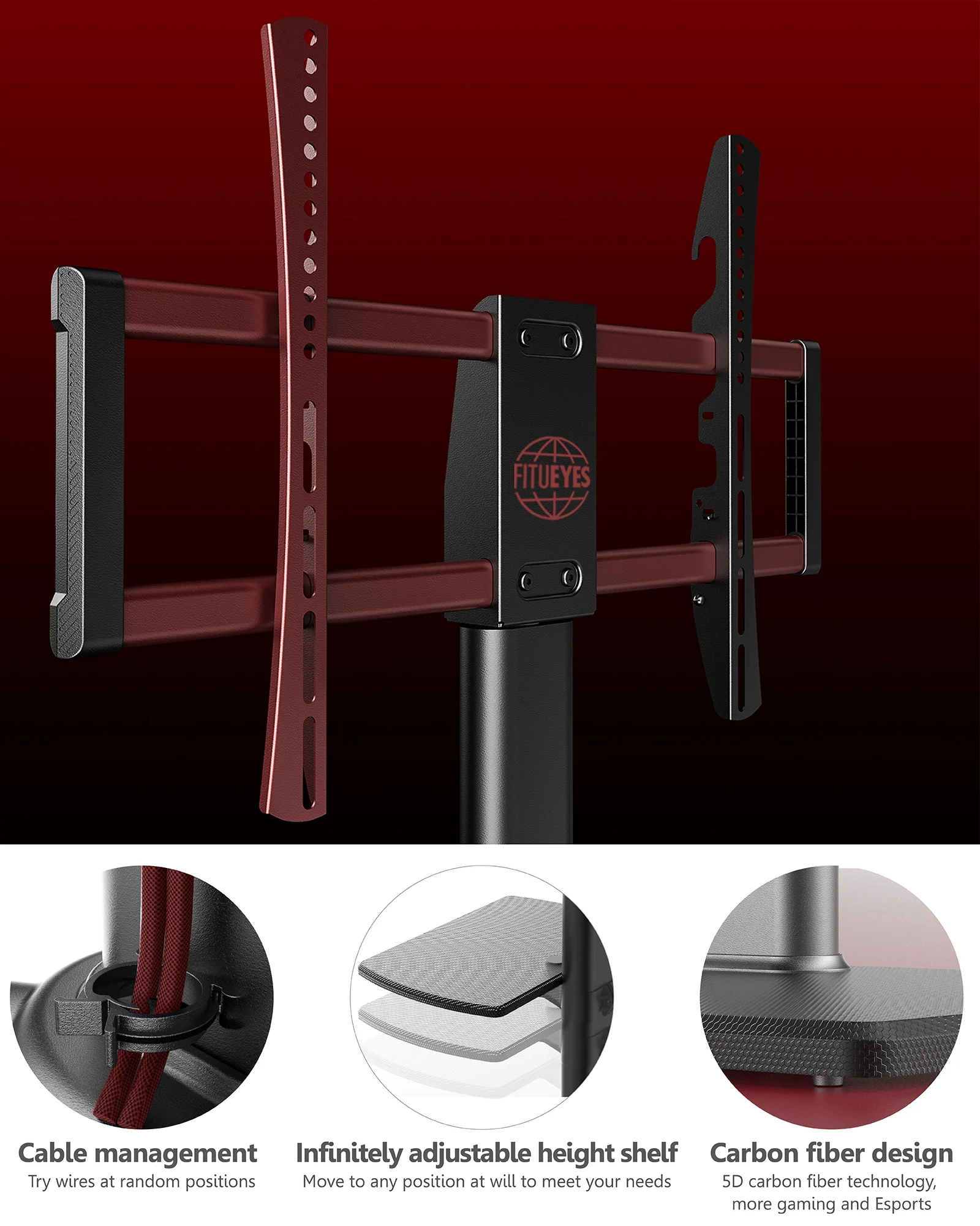 FITUEYES Universal Floor TV Stand with Swivel Mount & Carbon Fiber Wood Base, Height Adjustable - Fit 32