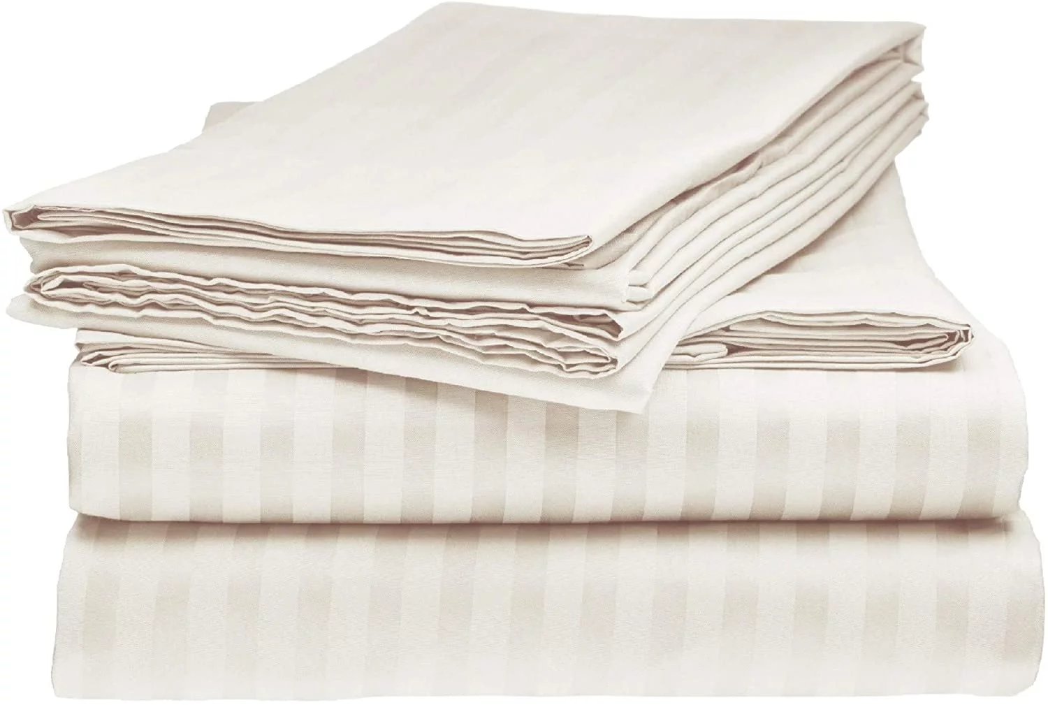 1200 Thread Count 4 Piece Quality Sheet Set 15 Inch Deep Pocket 100% Egyptian Cotton Color Ivory Stripe Size King