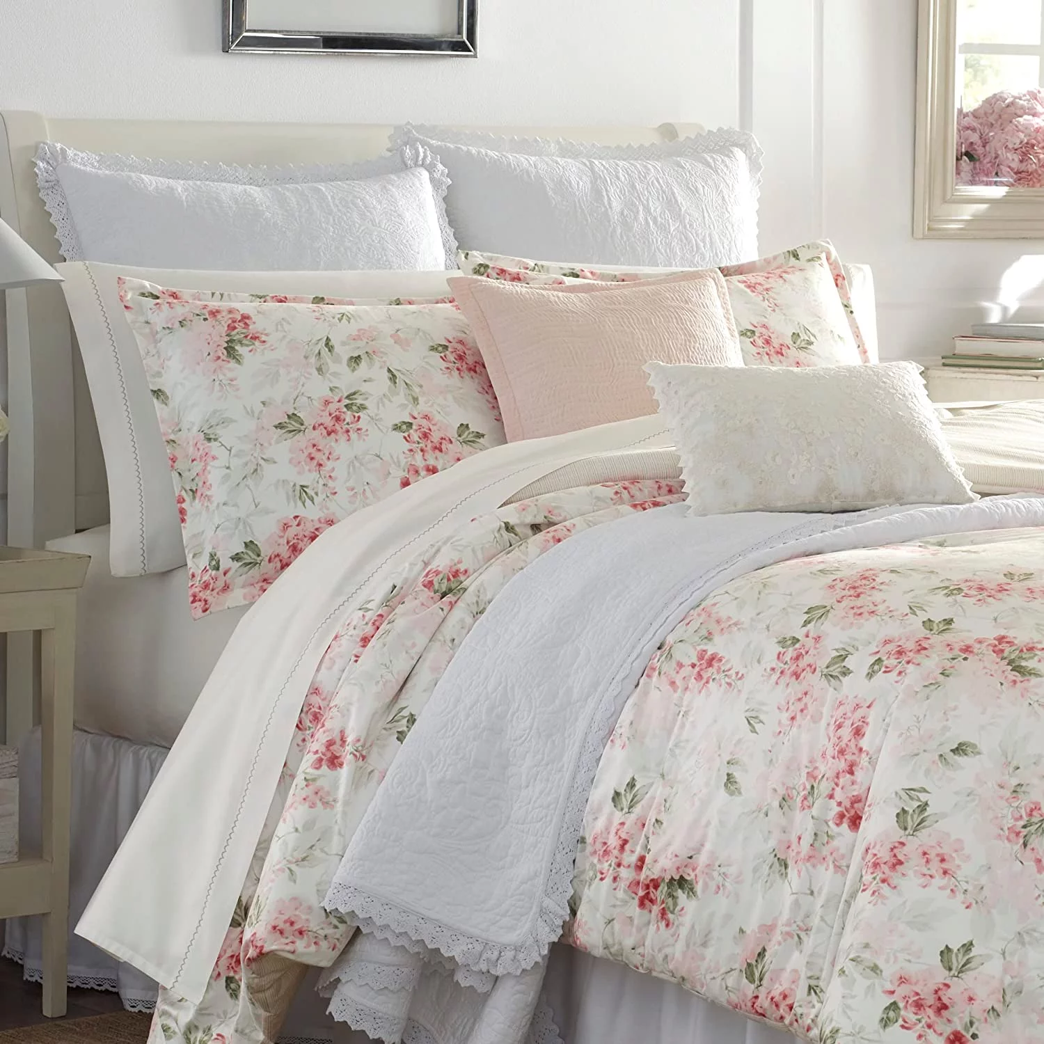 Laura Ashley - Twin Comforter Set, Luxury Bedding with Matching Sham, Stylish Home Decor for All Seasons (Wisteria Pink, Twin) Twin Pink/Green/Off White