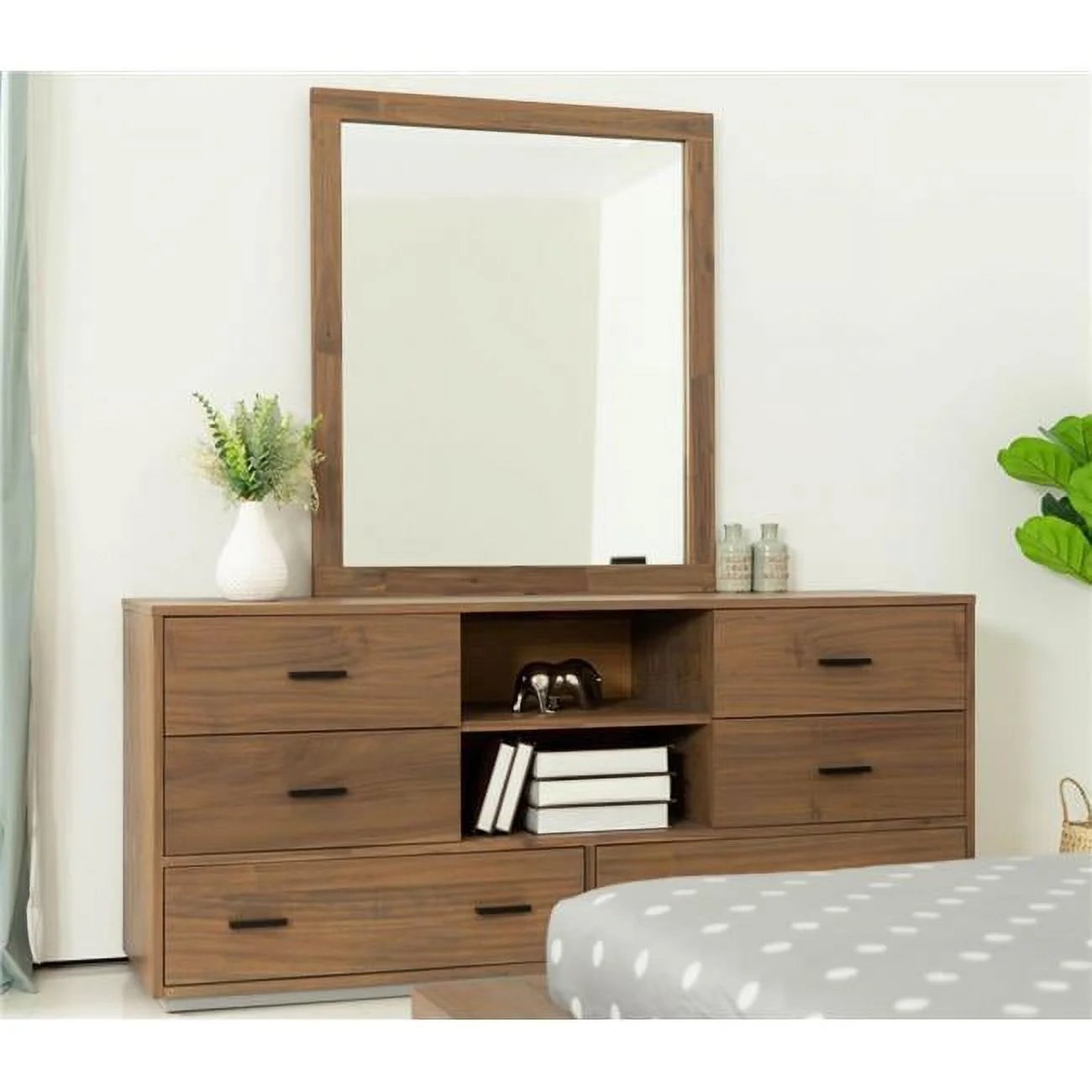 63 in. Six Drawer Combo Dresser, Walnut