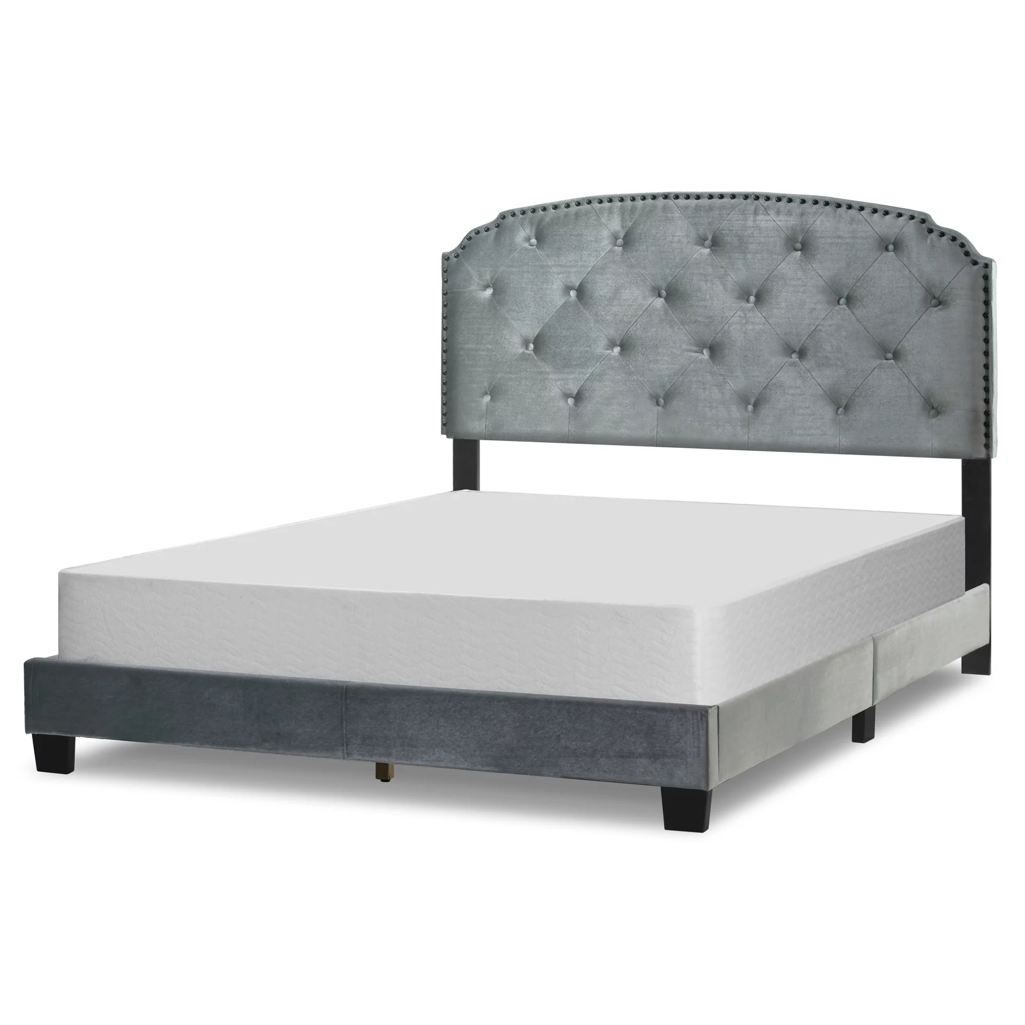 Glamour Home Arin Queen Bed with Button Tufting and Nail Head Trim in Gray