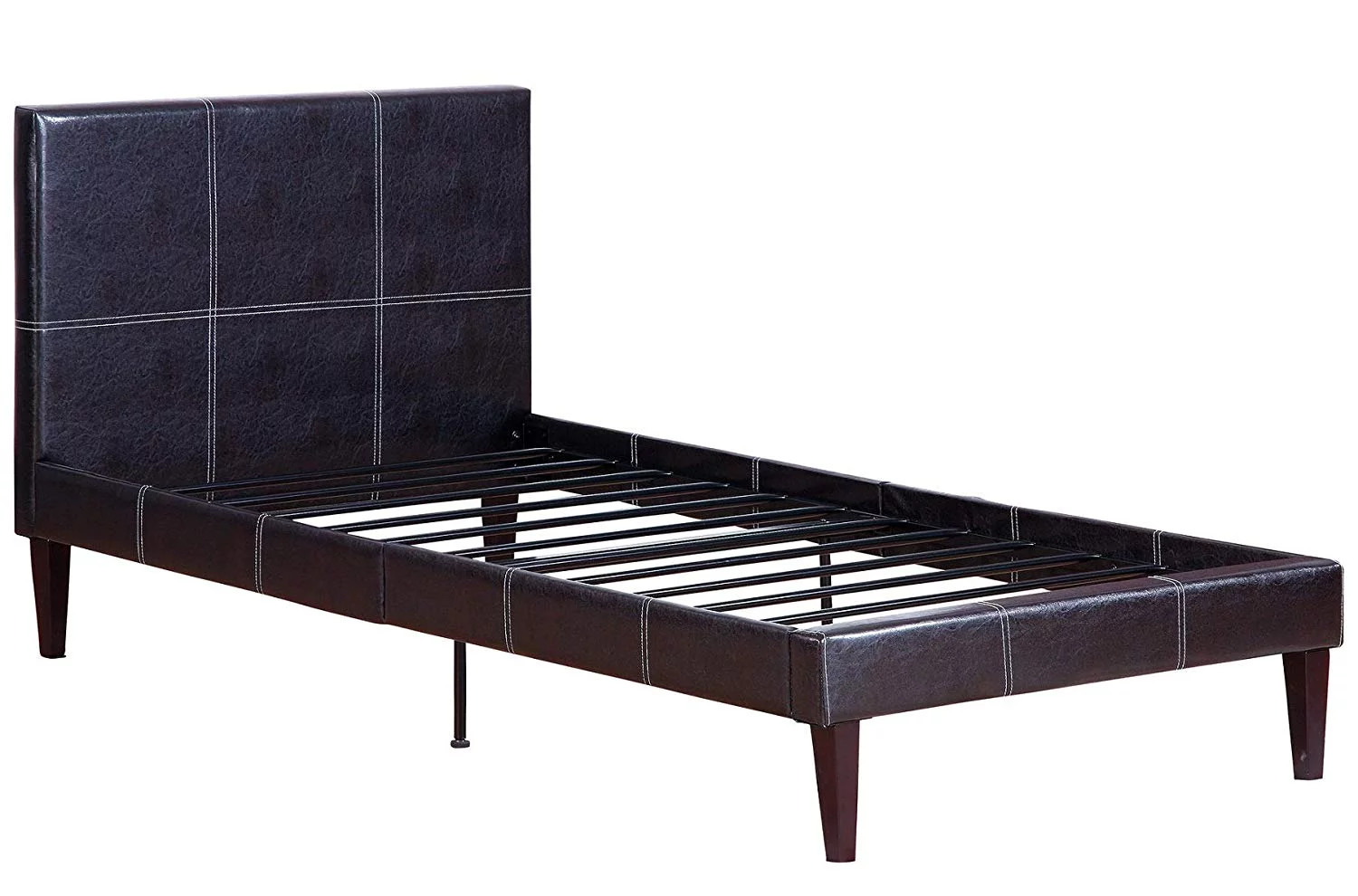 Espresso Faux Leather Upholstered Twin Bed Frame