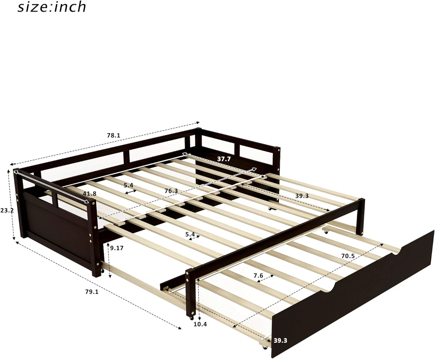 Daybed Size, Daybed With Trundle, Extending Wooden Daybed, Sofa Bed For Bedroom/Living Room, Espresso