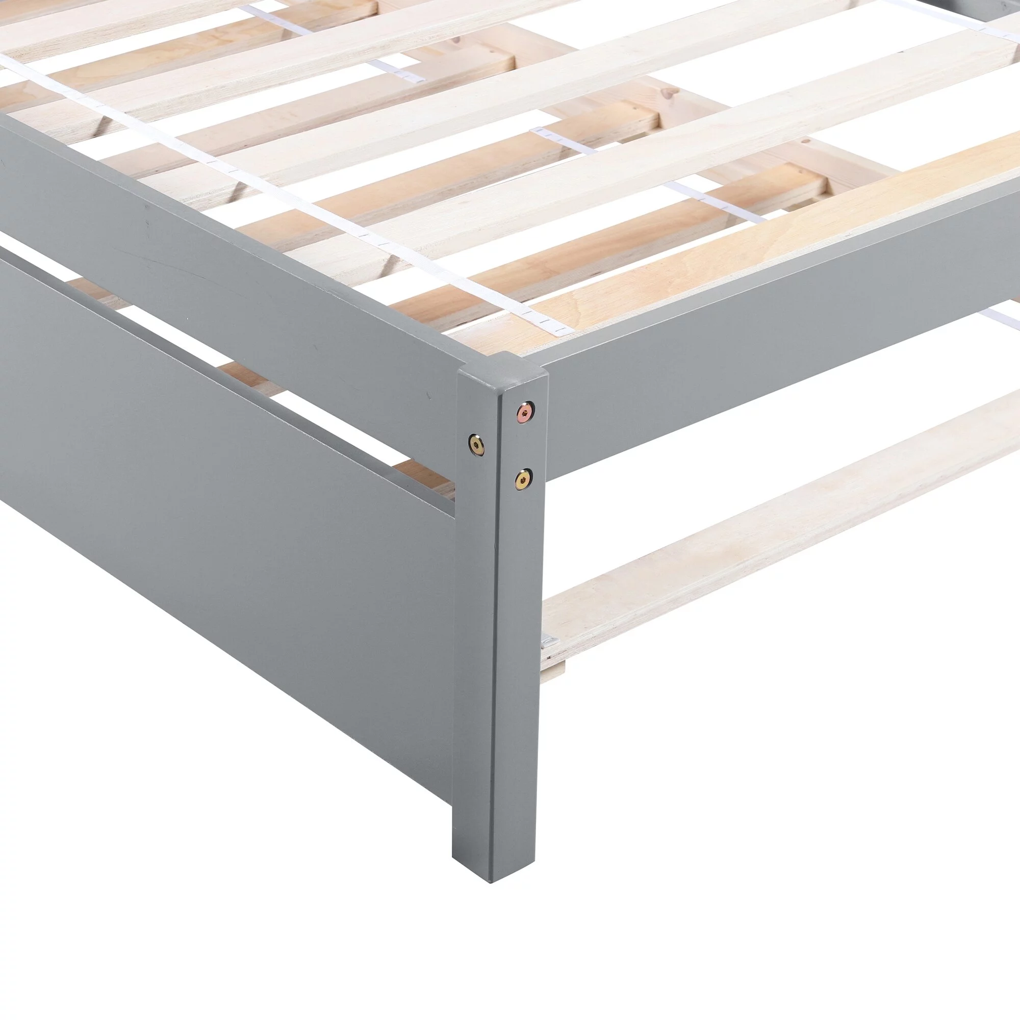 Gray Classic Design Twin size Solid Pine Frame Structure Platform Bed, With Trundle and 10 Reinforced Slats