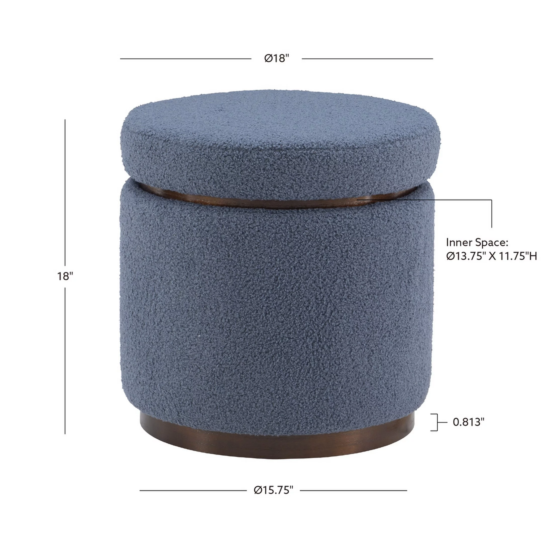 Linon Primrose Storage Ottoman Stool, Walnut Finish with Dark Blue Sherpa Fabric
