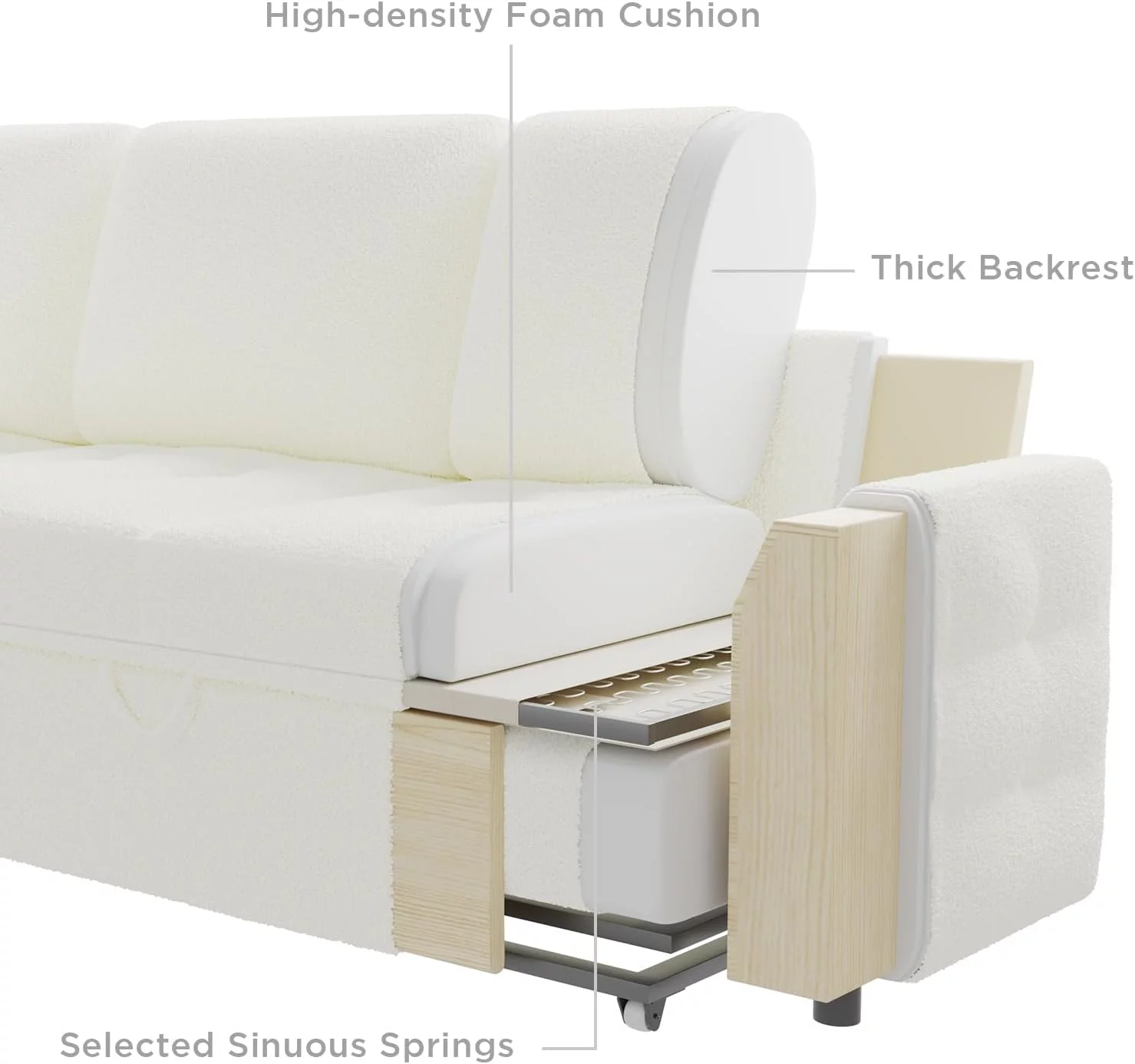 AMERLIFE Pull Out Sofa Bed,Modern Tufted Sofa,L Shaped Sleeper Sofa with Storage Chaise Boucle White