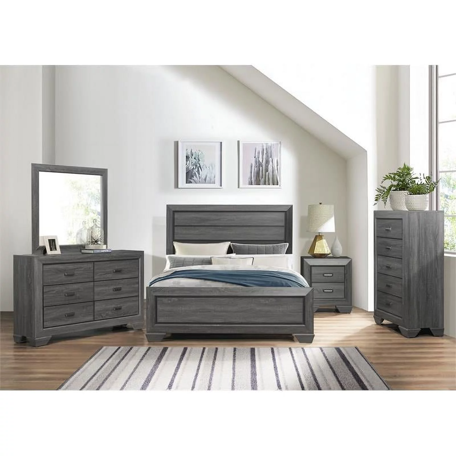 Pemberly Row Modern Raised Panel Engineered Wood Full Bed in Gray