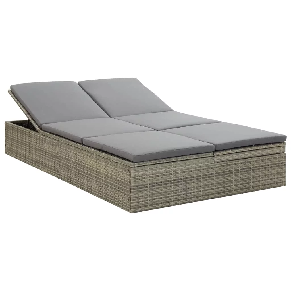 Carevas Convertible Sun Bed with Cushion Poly Rattan Gray