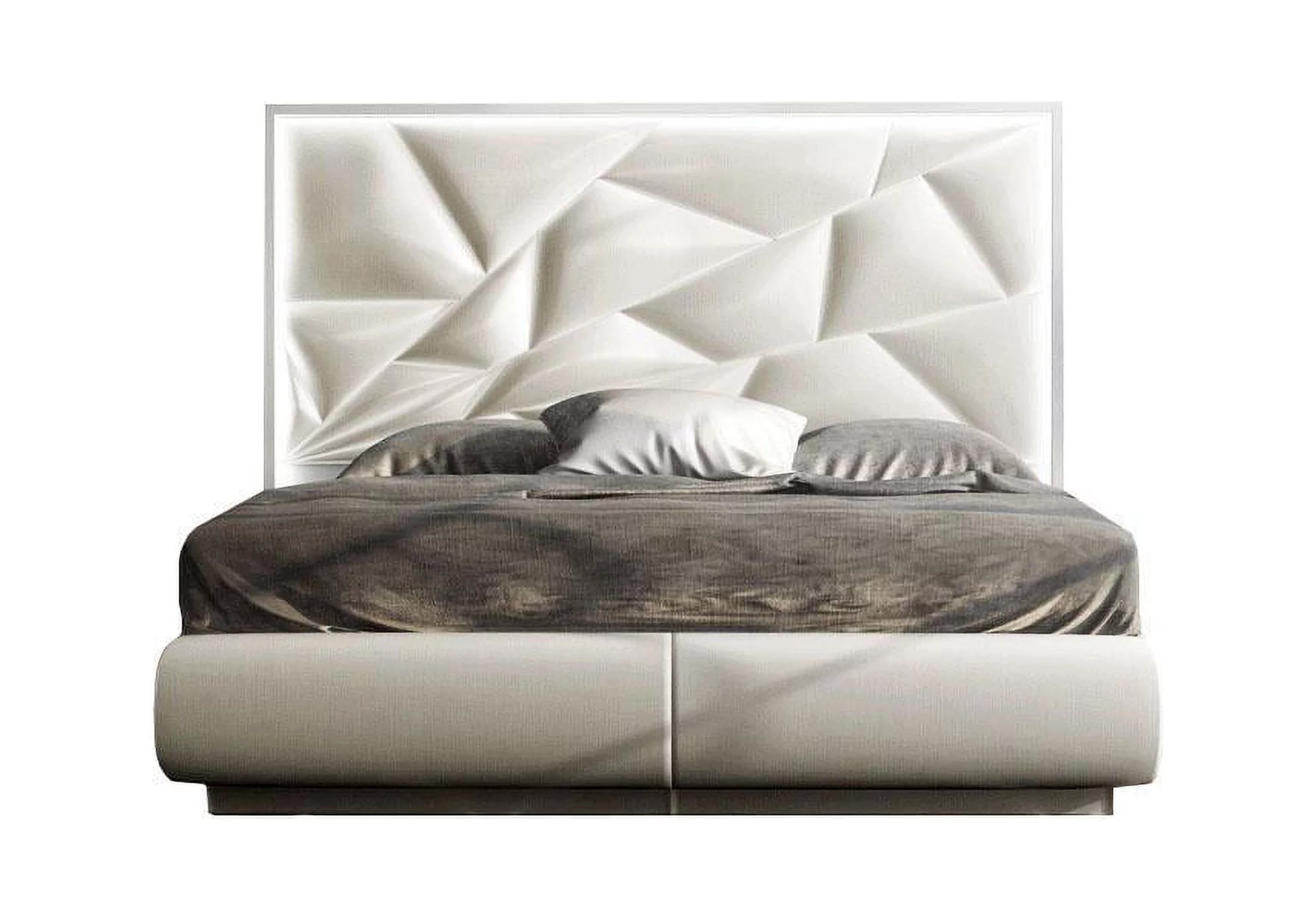 White Finish Futuristic King Size Bed Modern Made in Spain Soflex Kiu