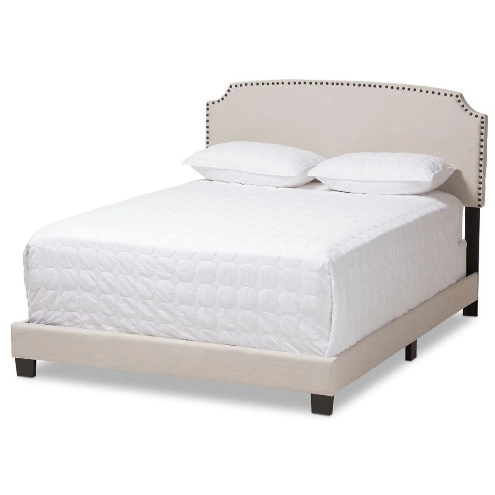 Bowery Hill Nailhead Upholstered King Bed in Light Beige