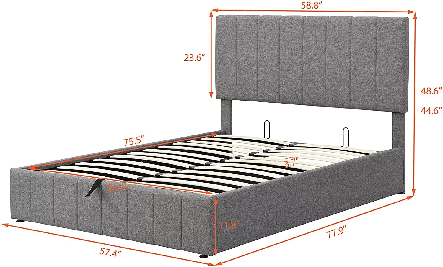 Lift Up Storage Bed Full Size Upholstered Bed With Tufted Headboard And Storage Underneath, Wooden Platform Bed Frame For Kids Teens Adults (Full Size, Gray)