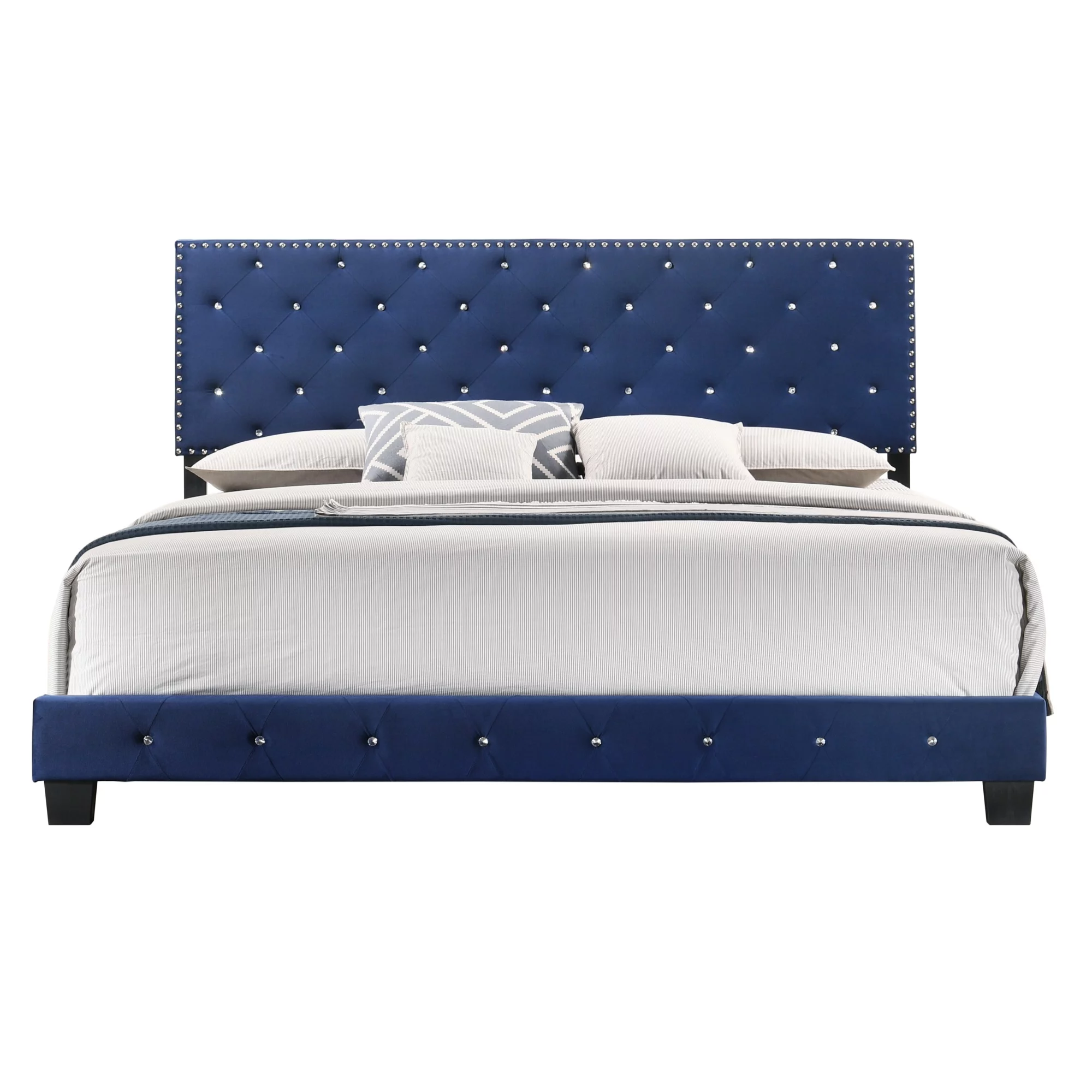 Passion Furniture  Suffolk Panel Bed, Navy Blue - King Size