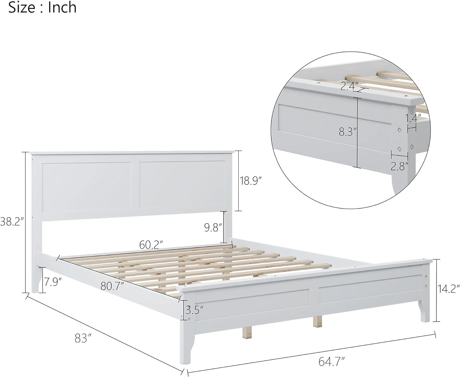 Quee Size Platform Bed Frame With Headboard, Woode Quee Size Bed With Woode Slat Support For Kids Tees Adults, Quee Bed Frame For Bedroom, o Box Sprig eeded, White