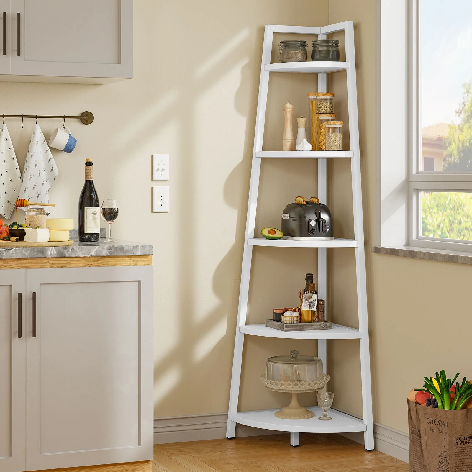 WedealFu Inc 5-Tier Corner Shelf 70in Tall Modern Corner Ladder Bookcase Small Storage Rack Shelving